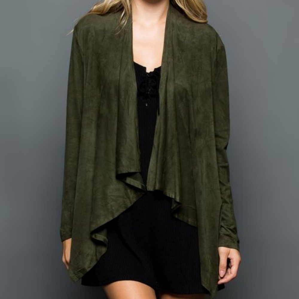 2 Left!! Olive Draped Waterfall Vegan cardigan - Picture 2 of 7